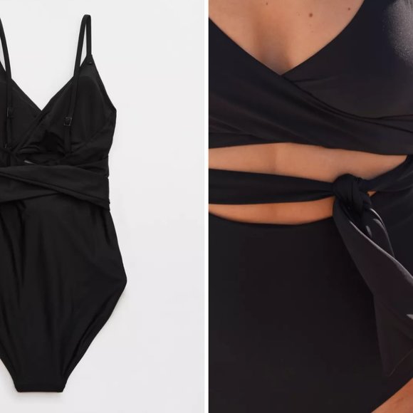 NWT Aerie Wrap One Piece Swimsuit in Black - Picture 3 of 3